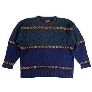 Vintage Eddie Bauer Wool Color Block Cable Knit Sweater